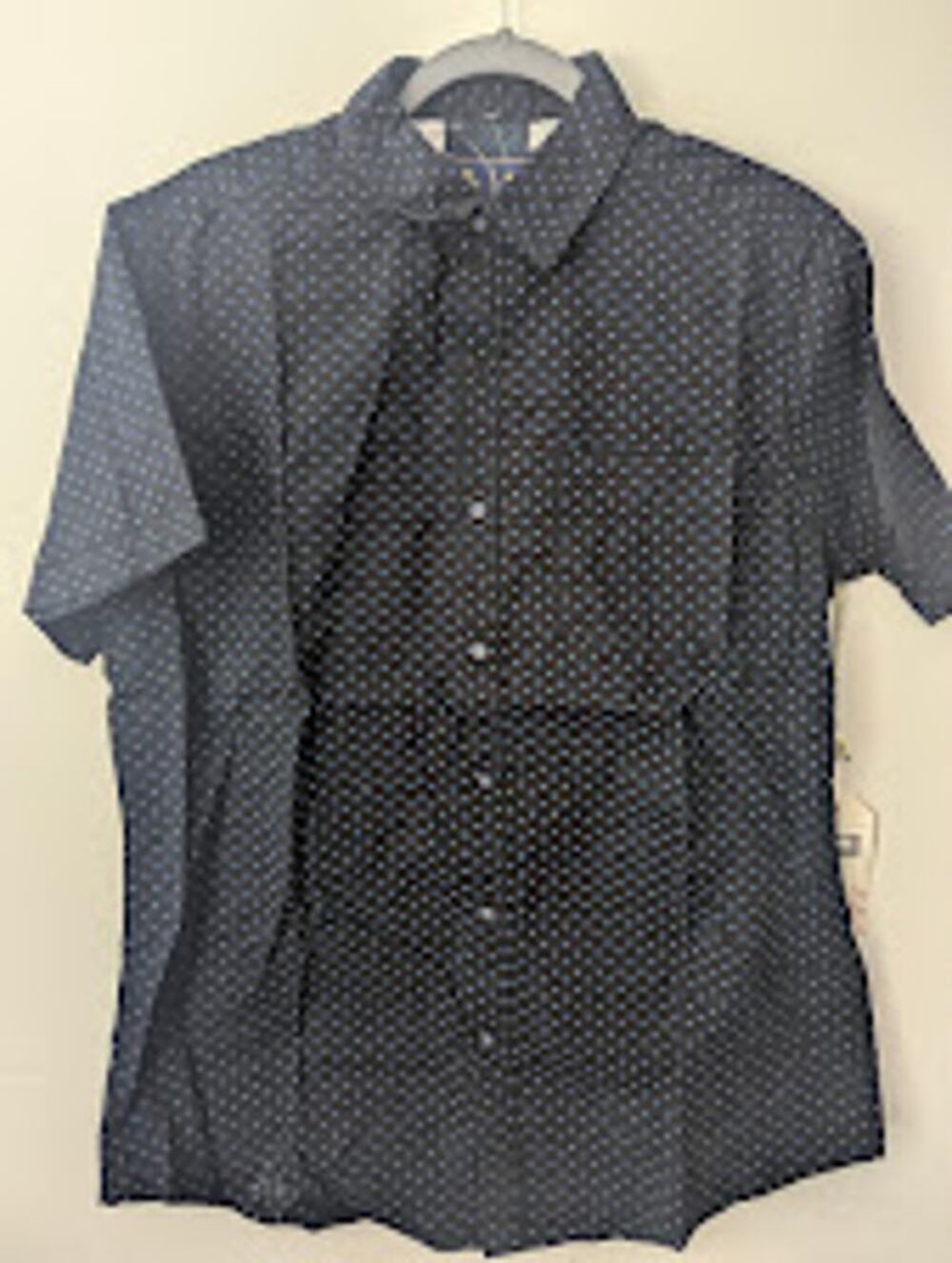 Rugby University Men Medium Button Up Shirt Black Blue Patterned ShortSleeve NWT